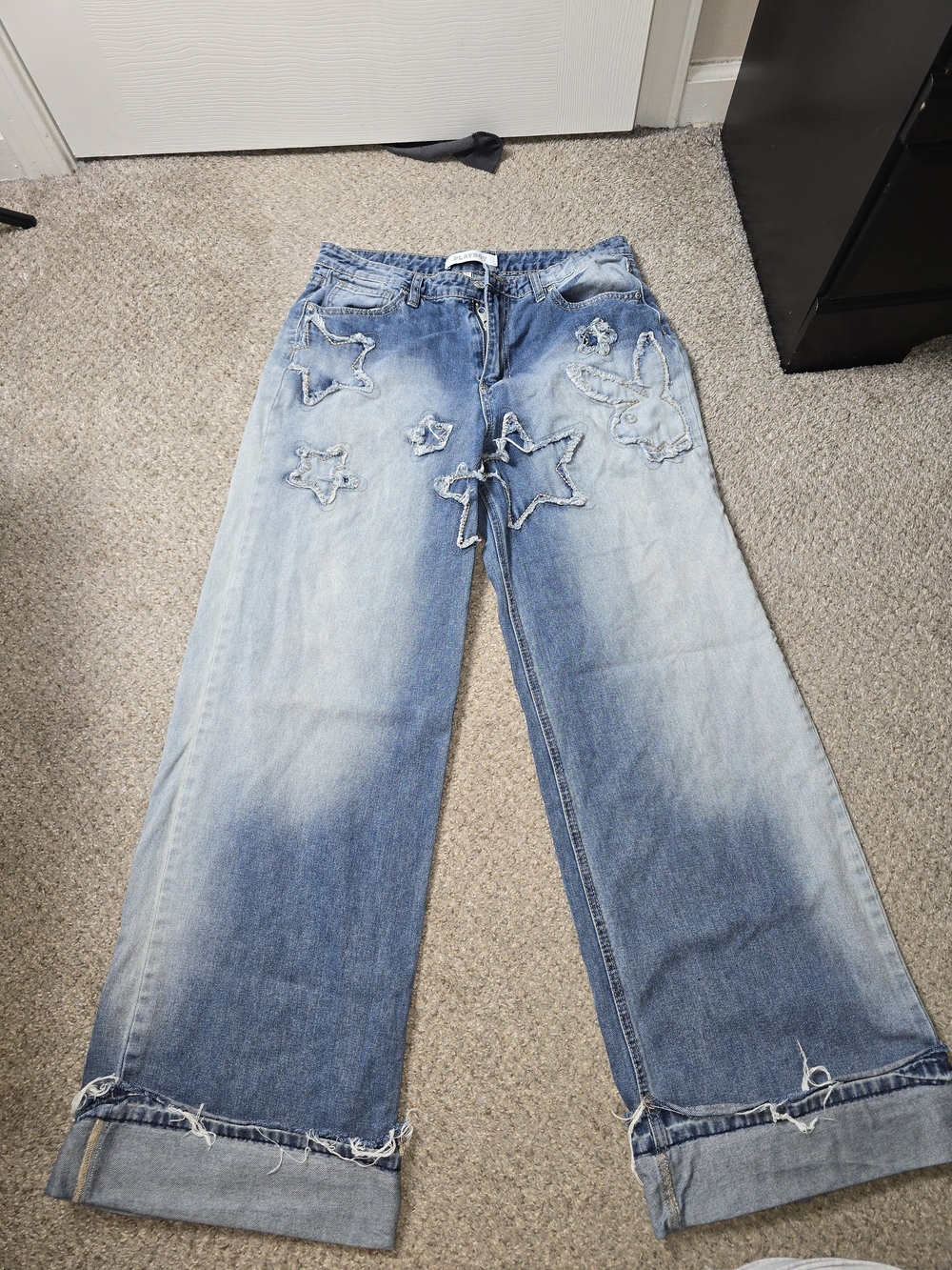 Playboy Light Blue Wide-Leg Star Appliqué Jeans Size 13